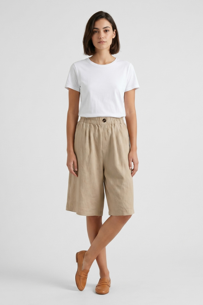 Coutivo - Short Femme Coton Taille Élastique Coupe Élégante Intemporelle