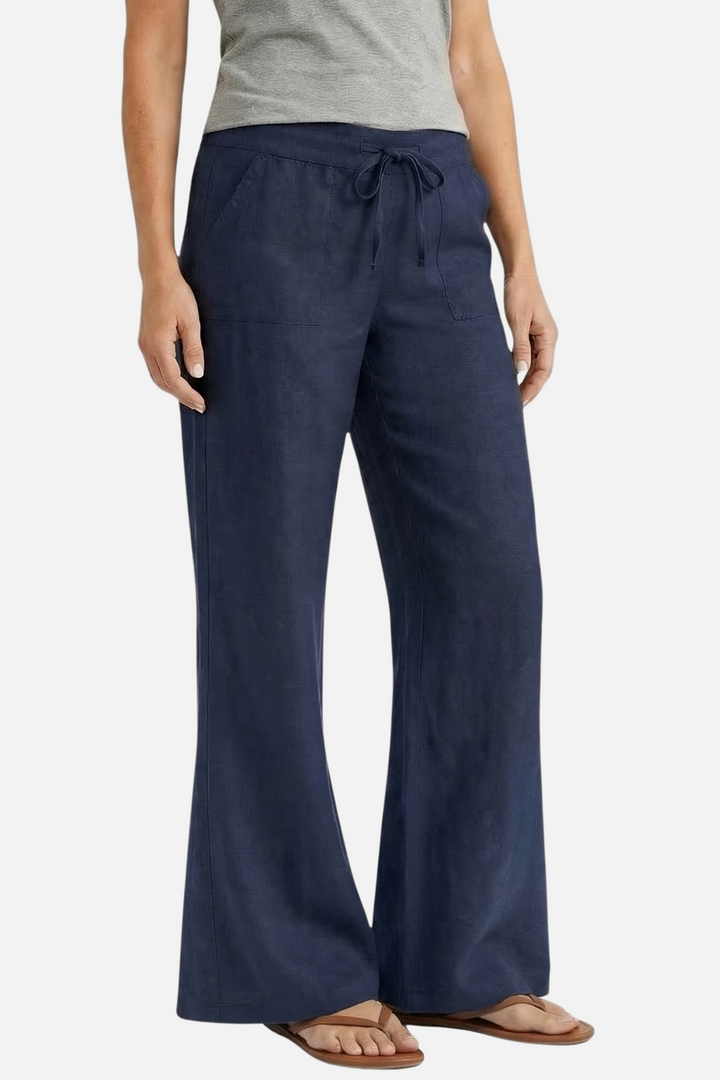 Priedušné letné ľanové nohavice so sťahovaním