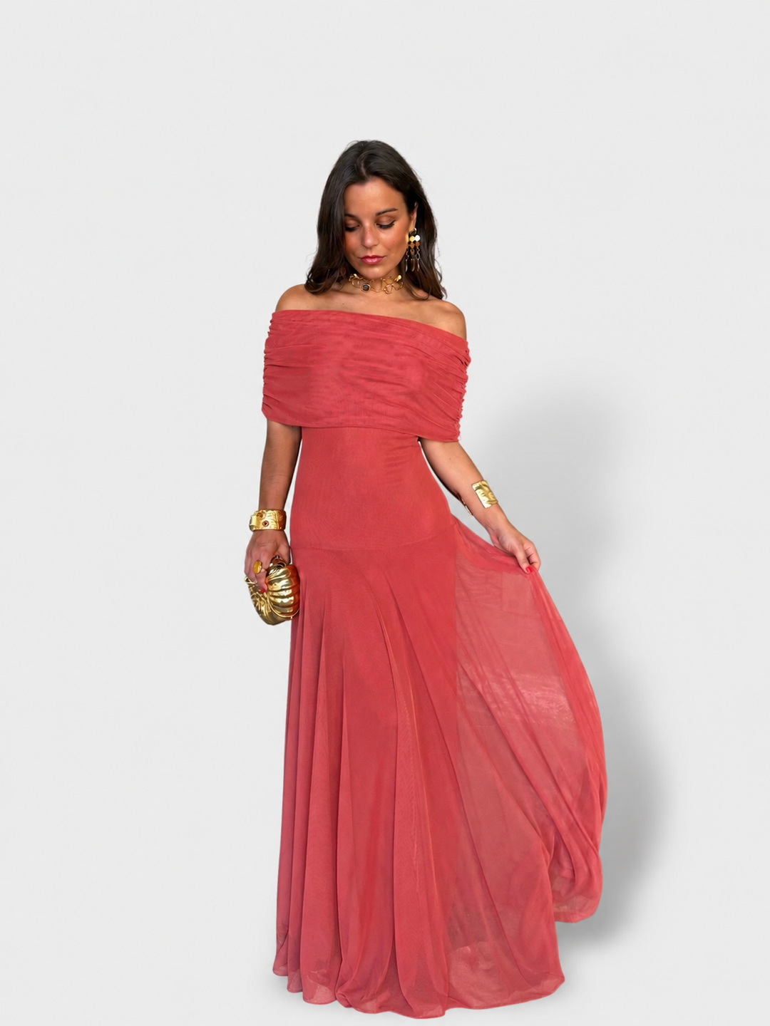 Vestido Elegante de Hombros Descubiertos con Caída Fluida