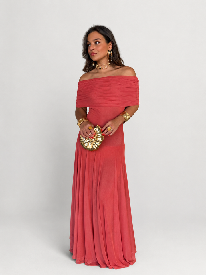 Vestido Elegante de Hombros Descubiertos con Caída Fluida