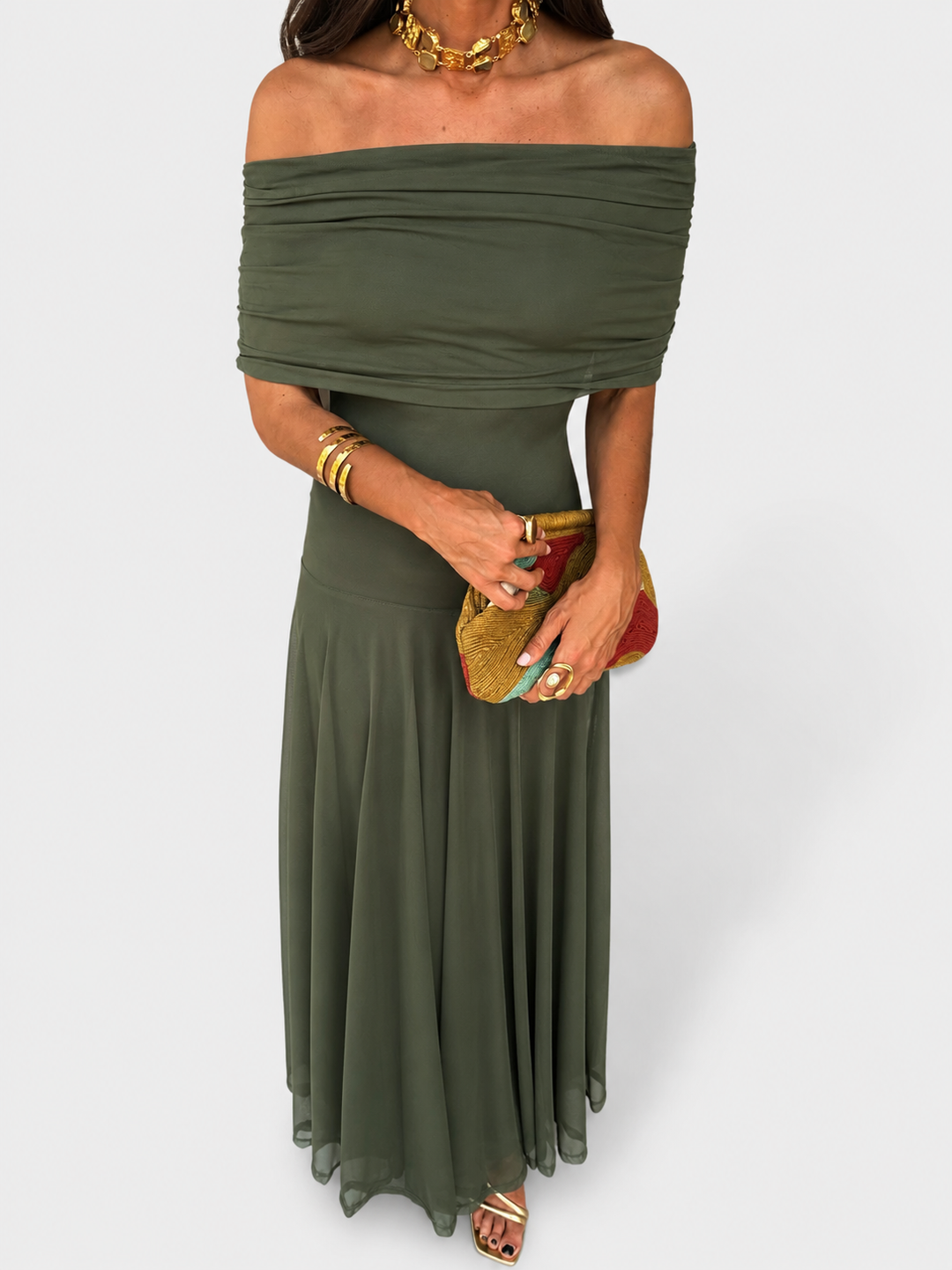 Vestido Elegante de Hombros Descubiertos con Caída Fluida
