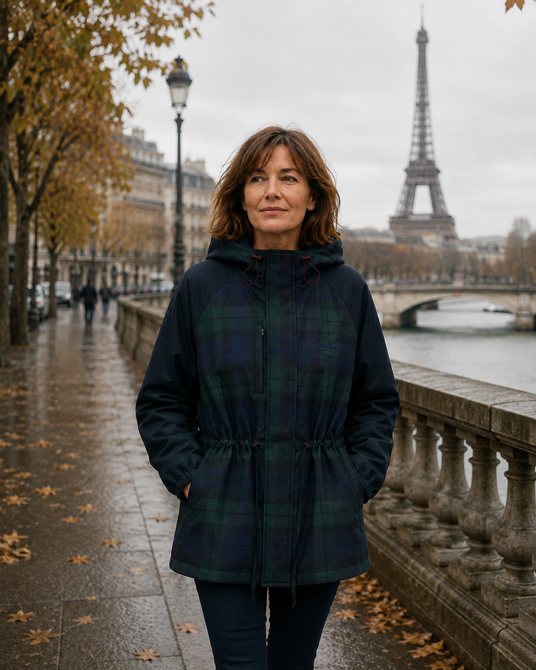 Oversize károvaná bunda s kapucňou