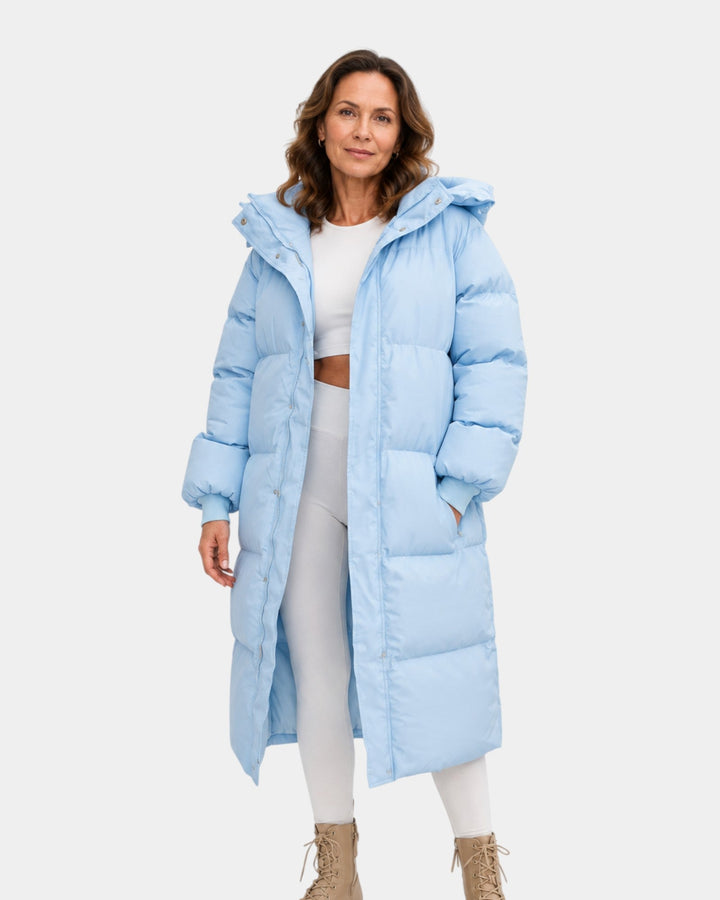 Dlhý oversize prešívaný kabát s vysokým golierom