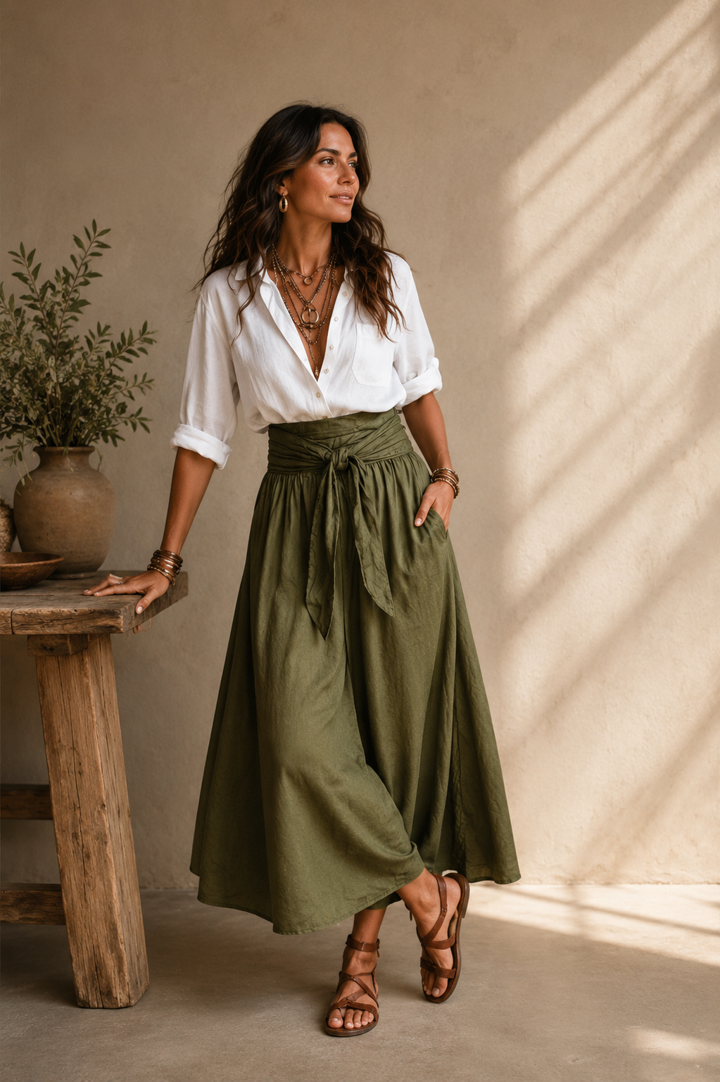 Kornélia | Elegantný komplet s voľným topom a midi sukňou – MODERA