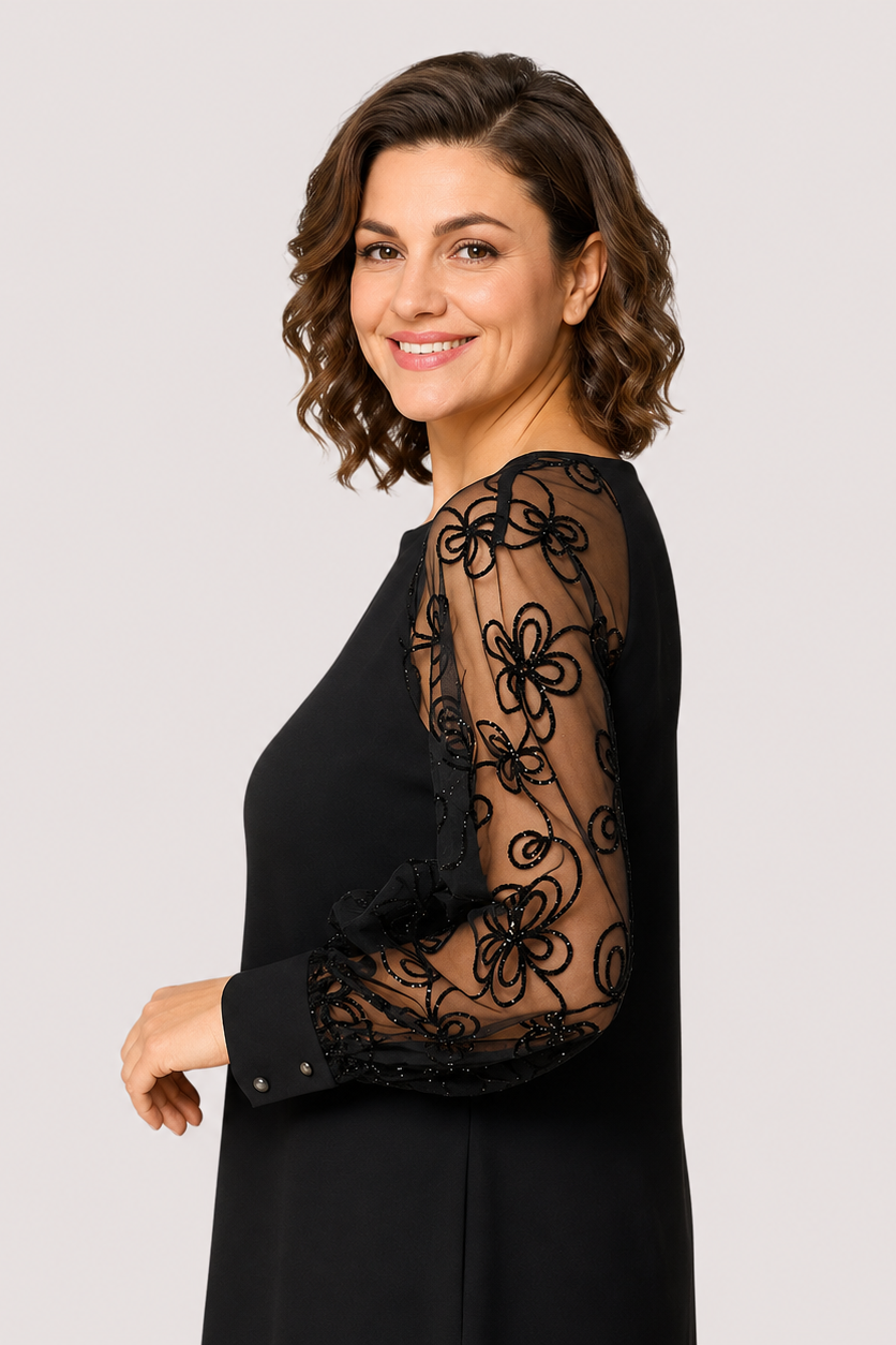 Rastislava | Elegantné čierne šaty s čipkovanými rukávmi