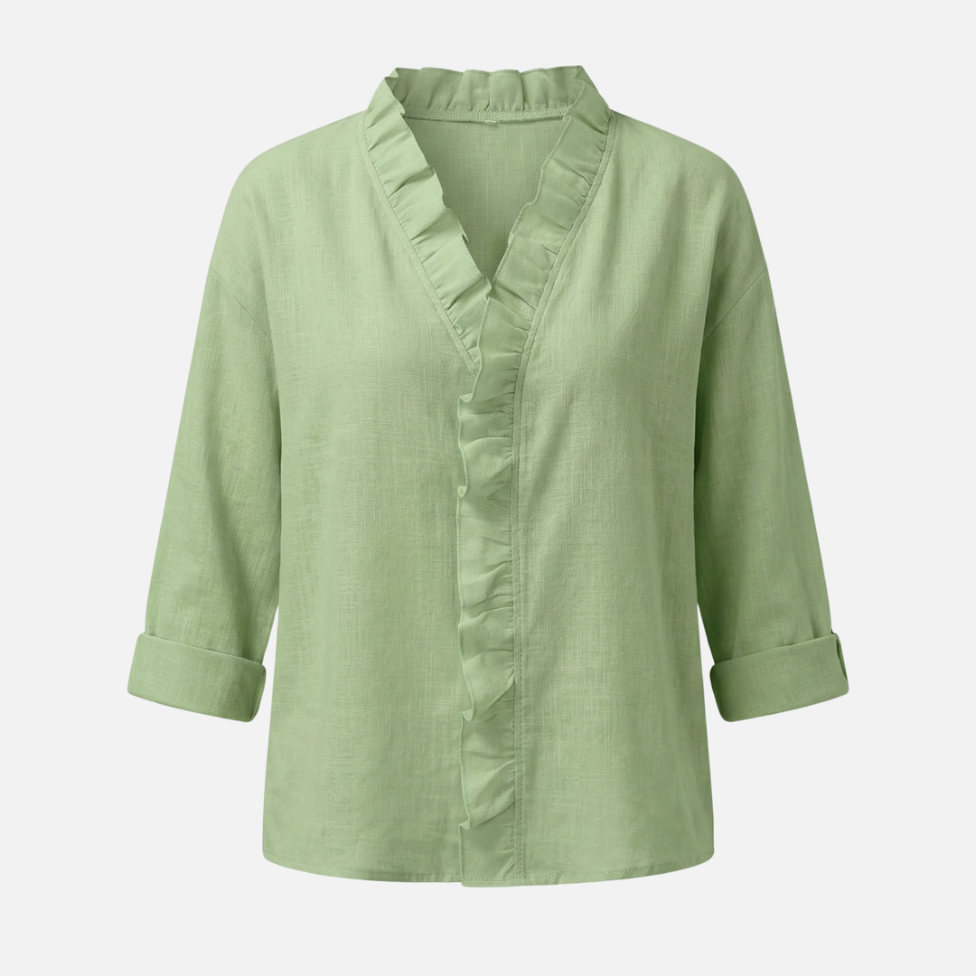 Priedušná ľanová blúzka s volánmi