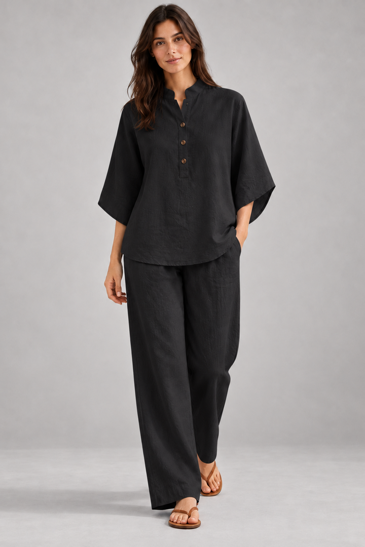 Tereza | Ľanovo-bavlnený dvojdielny set s netopierími rukávmi