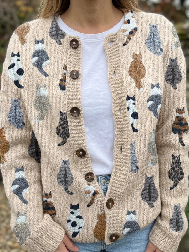 Moxley | Sweter Kardigan z Motywem Kotów