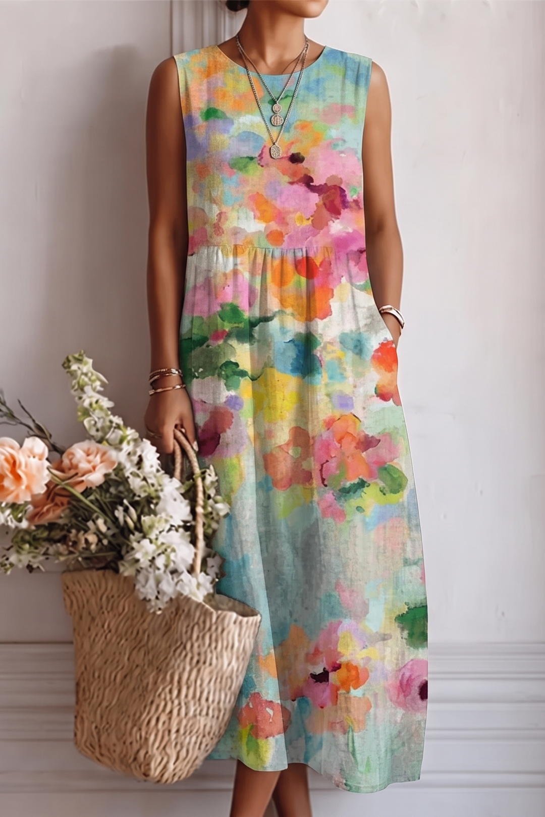 Ernestína | Elegantné viacfarebné midi šaty